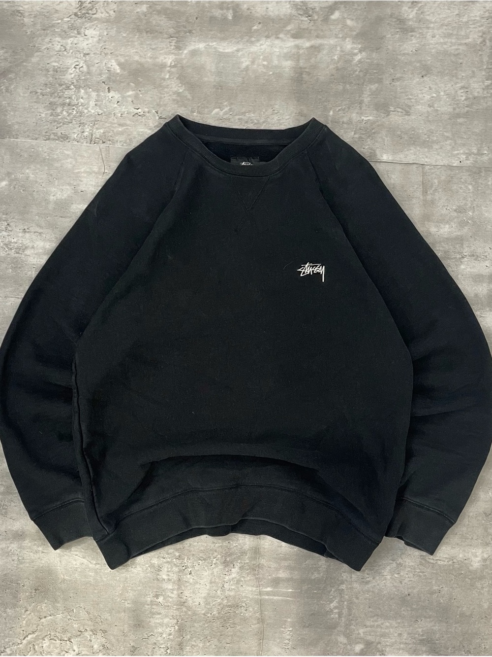 Stussy Logo Crewneck Sweatshirt Black Embroidered Spell Out Size Large Mens